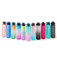 Botol Air Olahraga Ramah Lingkungan dengan Sedotan, Botol Air Plastik Motivasi, Gym, Bebas BPA, dengan Penanda Waktu 1 Buah