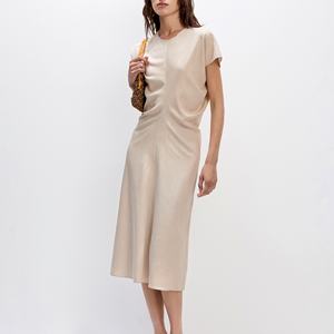Robe trapèze en coton pour femme, à manches courtes, taille plissée, respirante, écologique, pour un usage quotidien - Product Image 1