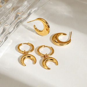 Yueli Crescent Moon <b>Cuff</b> <b>Earrings</b> Stainless Steel Statement Jewelry For Women Party Fashion Geometric Design - Product Image 4