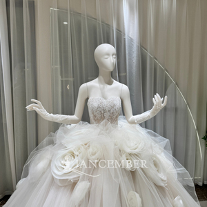 Lsoy062 Romantic <b>Wedding</b> Dress Sweetheart Lace Bodice Rosette Tulle Ball Gown For Formal Church Ceremony Jancember - Product Image 4