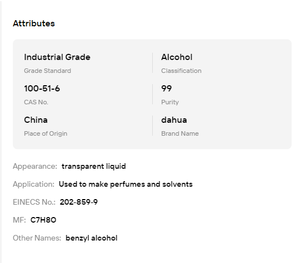 Alcool benzylique de haute pureté CAS 100-51-6 Qualité alimentaire et industrielle pour fixateur de parfum, solvant organique, conservateur cosmétique - Product Image 6