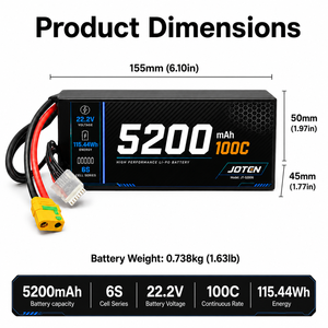 Batterie LiPo pour drone 5200mAh 6S 22.2V 100C 115.44Wh avec connecteur XT90 pour drone FPV, UAV, avion RC, fourniture d'usine OEM - Product Image 5