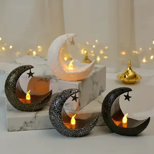 Factory Direct Sale Eid Mubarak Candlestand Moon Shaped Party Decoration Ramadan Led Candle