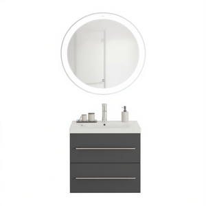 <b>Bathroom</b> <b>Cabinet</b> With Round <b>Mirror</b> <b>Led</b> Lighting Elegant Vanity Set 18.5 In Width Wall Mounted Mdf Ceramic Basin Painted Finish - Product Image 1