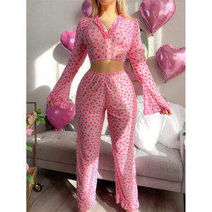 G2503002 Großhandel Valentine Sexy Frauen Sommer Pyjamas Transparent Nachthemd Pink Heart Dessous - Product Image 1
