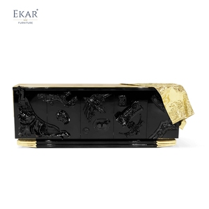 Mobile da soggiorno in stile <span class=keywords><strong>moderno</strong></span> <span class=keywords><strong>con</strong></span> elementi in rame: finitura nera lucida, intagli squisiti - Product Image 1