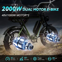AS grosir cepat pengiriman jarak jauh kecepatan tinggi ban lemak 20 inci motor ganda baterai ganda 2000W 3000W motor elektrik sepeda motor