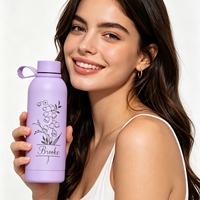 Gobelet isotherme personnalisé avec nom et fleur de naissance gravés, bouteille d'eau de voyage en acier inoxydable, cadeaux d'anniversaire personnalisés
