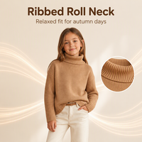 Pull en maille côtelé à col roulé pour filles, coupe oversize, manches longues, pour tout-petits et petites filles, collection automne