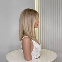 Perruque en cheveux humains blonds à base de soie, longueur épaule, raie centrale, cheveux Remy, aspect cuir chevelu naturel, bonnet léger et respirant