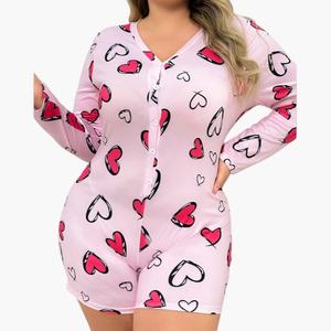 Pijama Enterizo de Mujer Tallas Grandes con Estampado de Corazones, Mono Personalizado de San Valentín, Pijama Oversize para Chicas, Ropa de Estar por Casa Sexy - Product Image 3