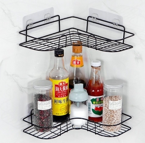 <span class=keywords><strong>Étagère</strong></span> murale adhésive sans perçage avec crochets, support d'angle en fer pour salle de bain, idéal pour produits de toilette et soins de la peau - Product Image 4