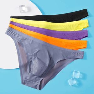 Sous-vêtements pour <span class=keywords><strong>homme</strong></span> en soie glacée 100% nylon ultra-fin, triangle taille basse, <span class=keywords><strong>sexy</strong></span>, sans couture, tricoté, uni, semi-transparent, lavage à la main - Product Image 1
