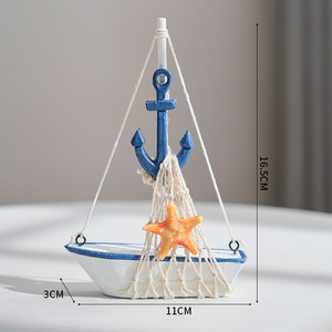 Décoration de voilier méditerranéen 11 cm x 3 cm x 16,5 cm avec ancre et étoile de mer, ornement de table pour centre de table de mariage - Product Image 1