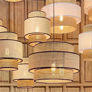 Woven Rattan Lighting Fixture <strong>Boho</strong> Pendant <strong>Light</strong> with Fabric Shade Hemp Rope Hanging <strong>Ceiling</strong> <strong>Lights</strong> for Dining Room - Product Image 2