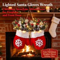 Weihnachtshandschuh-Kranz mit LED-Beleuchtung, Tannenzapfen, Beeren und Schneeflocken, Türdekoration, Großhandelslieferant