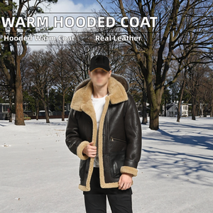 <span class=keywords><strong>Veste</strong></span> en peau de <span class=keywords><strong>mouton</strong></span> en laine chaude d'hiver vintage pour <span class=keywords><strong>homme</strong></span> <span class=keywords><strong>avec</strong></span> <span class=keywords><strong>col</strong></span> montant et fermeture à glissière au crochet 100% laine imperméable et lavée - Product Image 2