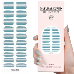 Esmaltes de Uñas en Gel de Calidad Profesional, Resistentes al Agua, Sin Necesidad de Lámpara UV, Secado Rápido, con Brillo, 20 Tiras, Diseño Ojo de Gato, Gel Natural Curado - Product Image 2