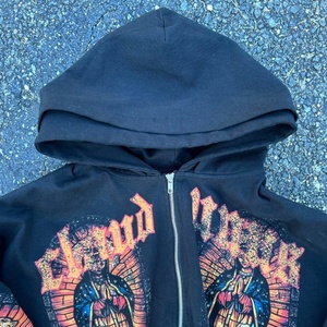 Sudadera con capucha de algodón grueso de alta calidad, estilo grunge gótico, con cremallera completa, de marca privada OEM, fabricante de ropa urbana. - Product Image 3