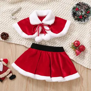 Рождественское платье для девочек, рождественские накидки, комплект с юбкой, оптовая продажа, рождественские платья для маленьких девочек, костюм
