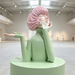 <span class=keywords><strong>Sculpture</strong></span> de <span class=keywords><strong>buste</strong></span> de fille de dessin animé en fibre de verre sur mesure, grande taille, avec cheveux roses, pour centre commercial et parc, statue d'art moderne en FRP - Product Image 3