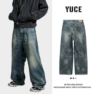 YUCE 2026 Jeans Baggy para Hombre, Estilo Vintage, Lavado a la Piedra, con Paneles en las Rodillas, Efecto 3D y Desgastado, Jeans Resistentes - Product Image 1