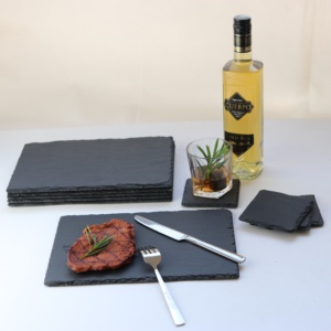 Planches à fromage plateau alimentaire, 12 pièces, différentes tailles et formes, en pierre noire naturelle, plaques bon marché - Product Image 1