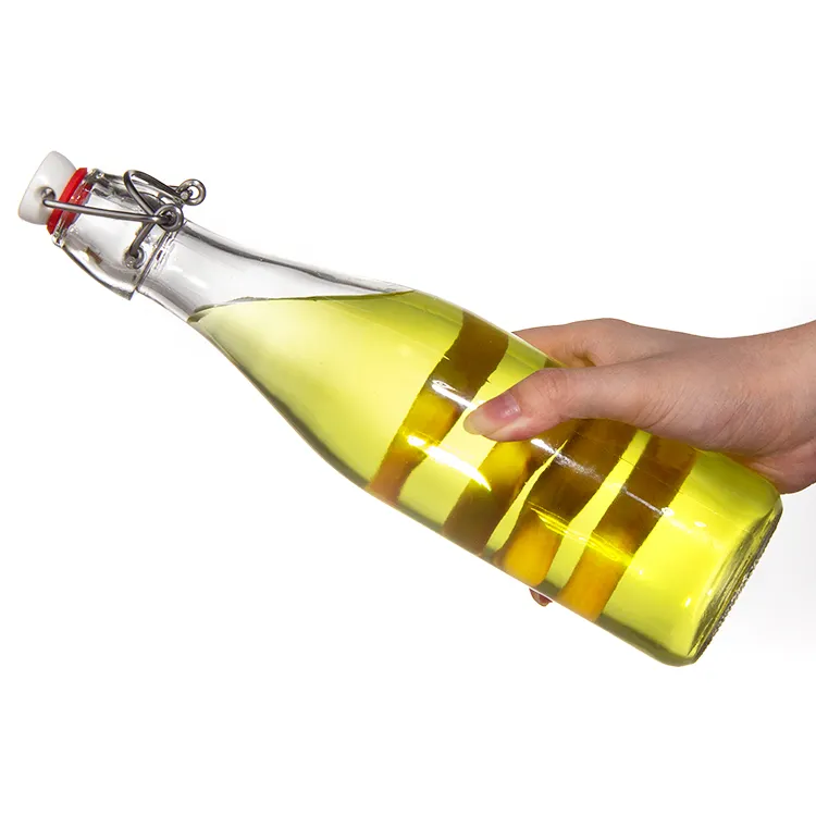 Transparent Glass Beverage Bulk Wine Bottles with Buckles 500ml Fruit Wine Empty Bottles