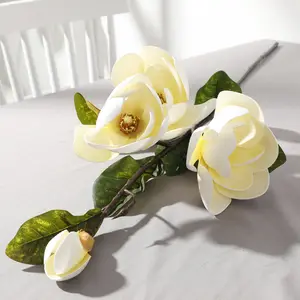 A-648 Hochzeit Home Office Garten Dekoration 41 Zoll Weiß Künstliche EVA 4 Kopf Magnolien Blume