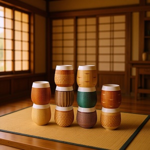 Bamboo Woven Porcelain <b>Teacup</b> Traditional Chinese Style Travel Gift Set ZB 014 - Product Image 1