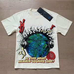 T-shirt Casual alla Moda a Maniche Corte da Uomo e Donna, Stampa Vintage Hell, Stesso Stile, Vestibilità Ampia, 260 Grammi, Star - Product Image 1