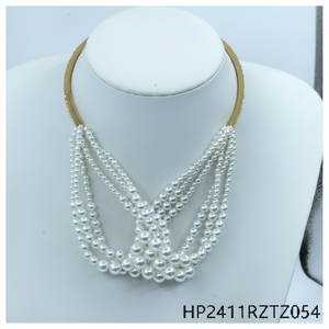 Set di gioielli con motivo a righe da donna alla moda perla placcata in oro e zircone con diamante per accessori regalo per matrimonio e festa - Product Image 1