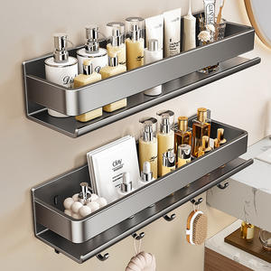 Étagère murale rectangulaire LuckyTao sans perçage avec crochets et barre pour salle de bain, cuisine, balcon, toilettes – Luxe léger - Product Image 1