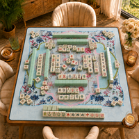 Tapis de Mahjong Américain à Carreaux Floraux Marine 84x84cm 3mm en Néoprène Imperméable Antidérapant Silencieux – Stock US