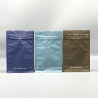 Sacs à café arabica bleu avec valve, 8oz, 12oz, 16oz, pochette à fond plat en aluminium avec fermeture éclair