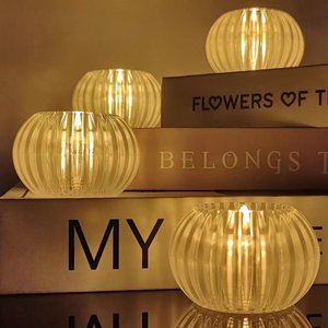 Lámpara <span class=keywords><strong>LED</strong></span> con Diseño de Bola a Rayas Verticales, Simulación de Llama Transparente, Decoración para Bodas y Hogar, en Venta - Product Image 5