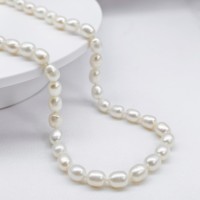 Collier de perles d'eau douce ovales naturelles, haute brillance, simple rangée, bijoux classiques pour femmes, à porter au quotidien