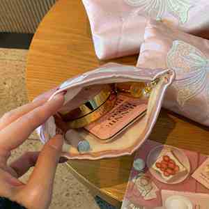Custom Logo Pink Velvet Makeup Bag Embroidered <b>Bow</b> <b>Large</b> Capacity Zipper Cosmetic Pouch Portable Travel Organizer for Women - Product Image 4
