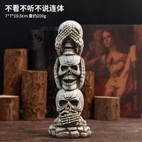 Pas de mal 3 crânes simulés pas voir entendre parler statue crânes en résine Figurine crânes humains tête os modèles pour la décoration de fête