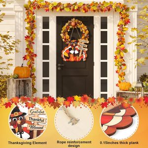 OEM Hello Fall Thanksgiving <span class=keywords><strong>Décoration</strong></span> Suspendue en Bois pour Porte, Style Ferme, avec Pot Mason, Citrouille et Feuille d'Érable, Faible MOQ, Livraison Rapide - Product Image 6