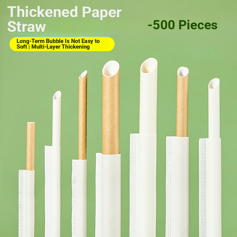 Food-grade Paper Straws for Pearl Milk Tea, Degradable, White and Yellow, Disposable, Individually Packaged, Eco-friendly