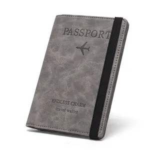 Custom Printing In Stock PU Leather Travel Document Passport Cover Holder, RFID Blocking Leather Passport Holder Cover