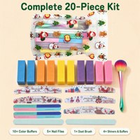Lot de 20 pièces pour soins des ongles festifs de Noël : Lime à ongles, Bande abrasive et polissante, Bloc éponge polisseur à ongles, Brosse à ongles pour éliminer la poussière