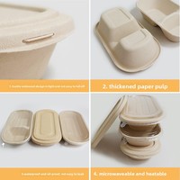 Boîte à lunch moderne minimaliste en pulpe de bambou biodégradable, conteneur à emporter de Chongqing, boîte à double compartiment de 900/1000 ml