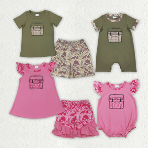 In Stock Low Moq High Quality Baby Kids Embroidery Camo <b>Boxes</b> Top Shorts Hunting Girls <b>Clothes</b> Set - Product Image 1