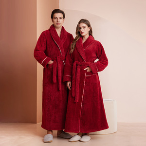 2024 hiver confortable coton polaire Couple étendu longue peluche peignoir Double face épaissi chemise de nuit pour hommes et femmes - Product Image 2