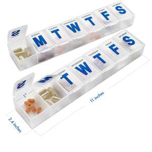 Neuer Bestseller Individuelles Logo Lebensmittelechter PP Kindersicherer Pillenorganizer mit Mehrfarbigen Optionen Tragbare 7-Tage-Pillendose - Product Image 1