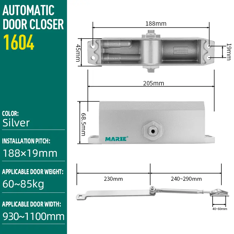 Aluminium Automatic Hydraulic Door Closer Type/adjust Door Closer Arm/armed Auto Automatic Door Closer Acceptable Apartment EN4