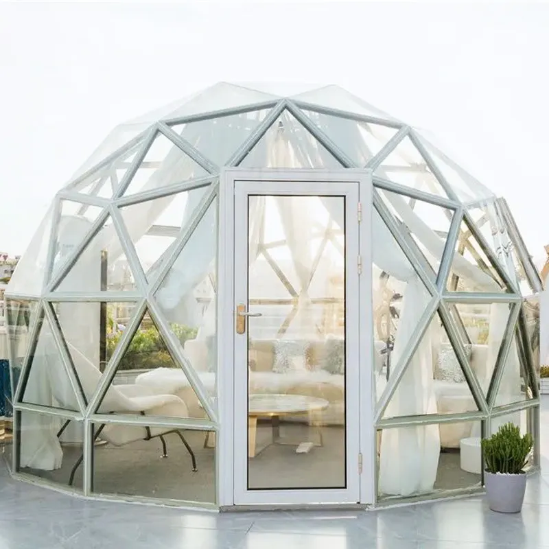 new design 5m 6m outdoor glamping luxury hotel resort igloo ball geodesic full transparent geodome glass house shaped dome tent