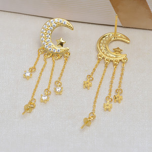 Boucles d'oreilles en argent S925 avec étoile et perle pour femme, accessoires asymétriques, clous d'oreille, bricolage, semi-finis, plateau vide 1010, boucles d'oreilles tendance - Product Image 5